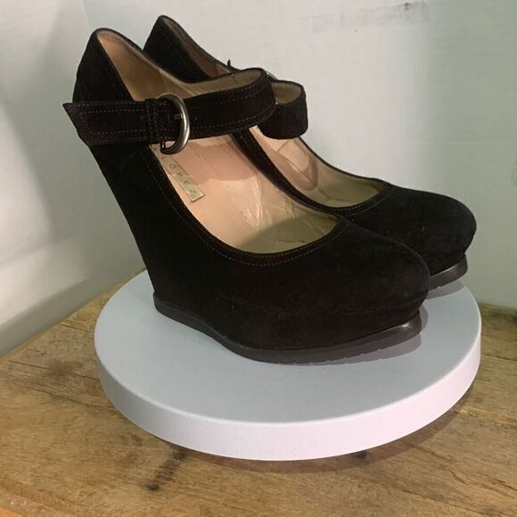 Pura lopez black suede platform wedge Mary Jane buckle fairy grunge - Picture 3 of 8